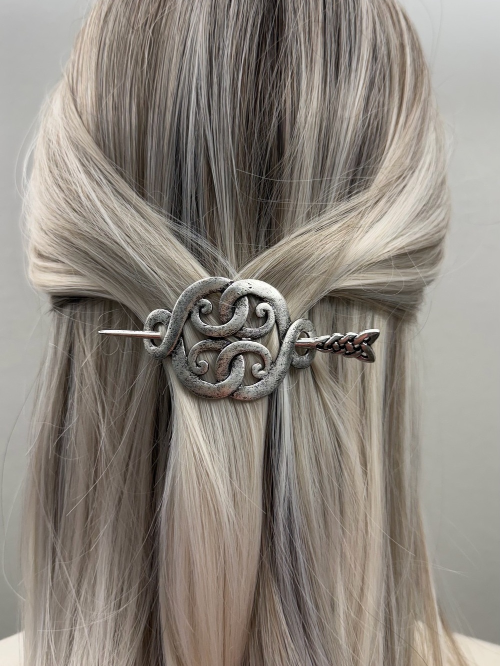 Silver Celtic Hair Slide Barrette Swirl Knot Hair Stick Viking Medieval Boho